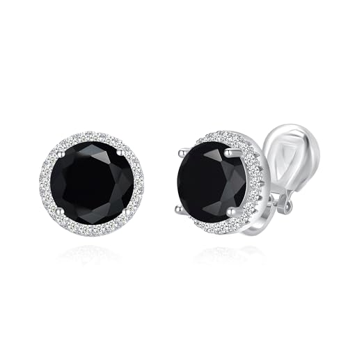 YOQUCOL 10mm Black Cubic Zirconia Clip On Earrings Crystal Round ...