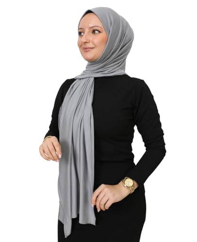 Prien Hijab Kopftuch Für Damen, Frauen Schal Kleider, Modern Kopftücher Weicher Jersey, Muslim Kleid Türkisch Premium Gebetskopftuch, Umrah Geschenk, Hijab Set (Grau)