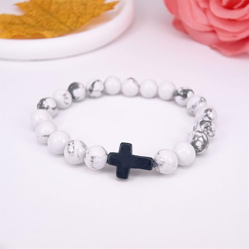 Pulsera elástica con cruz de piedra volcánica miniatura 3
