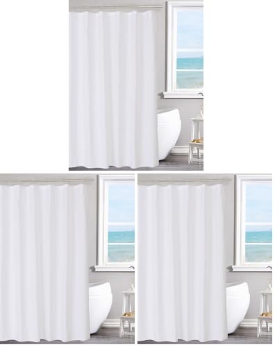 Image of N&Y HOME Fabric Shower Curtain Liner Solid White with Magnets, Hotel Quality, Machine Washable (Pack of 3)