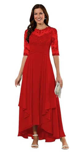 Women's Laces Appliques Mother of The Bride Dresses Half Sleeves Chiffon Long Mother of The Groom Dresses