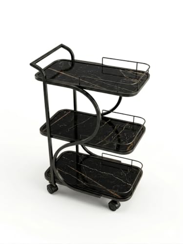 Image of Serving Trolley with Wheels for Home, Tea Food Drinks Serving Kitchen Trolley Restaurant, Hotels,Dining Room bar cart with Wheels (Full-Black)
