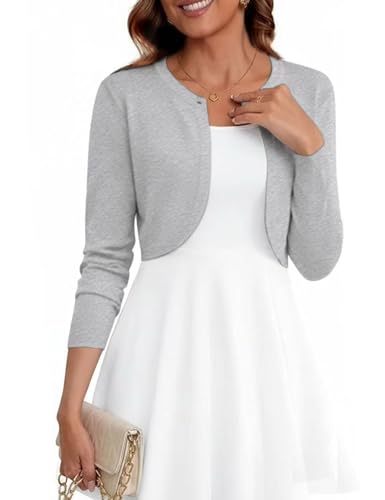 Image of Women's Cropped Cardigan Sweater Long Sleeve Knit Bolero Open Front Shrug for Dresses, S-XL