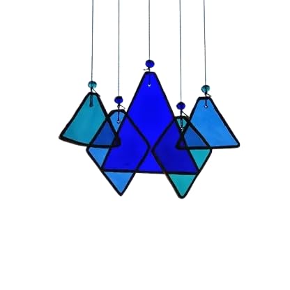 Handmade Blue Stained Glass Hanging Decor Geometric Triangle Sun Catcher Modern Window Home Wall Art Wind Chime for Balcony Garden Indoor Decoration-picture-11