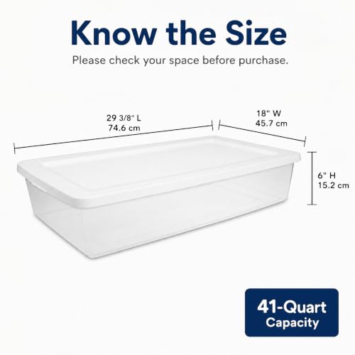 41-Quart-Medium-Storage-Bin-Clear-Plastic-Underbed-Storage-Low-Profile-Bedframe-Box-with-Latching-Lid-Flat-Totes-for-Blankets-Space-Saving-PP-Material-Utility-in-Bedroom-Dorm