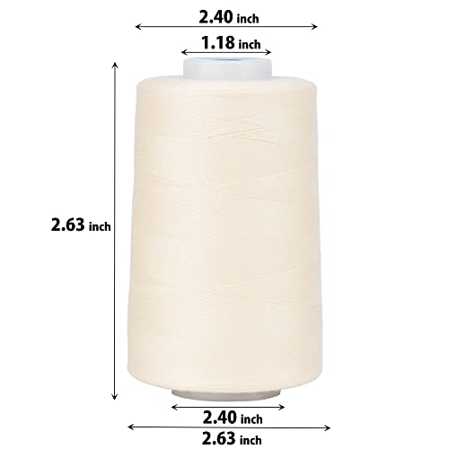 Simthread All Purpose Sewing Thread From 100% Spun Polyester For Serger, Overlock, Merrow, Quilting Sewing 4 Big Cones Of 5000M (5500 Yards) Each - 40S/2 Ivory White #TOP2