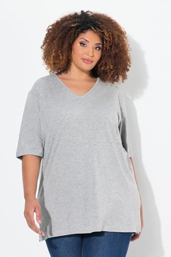 Ulla Popken Maglietta Basic, Scollo A V, Rilassata, A Mezza Manica T-Shirt Donna, Grigio Chiaro MéLange, 56-58 - 6