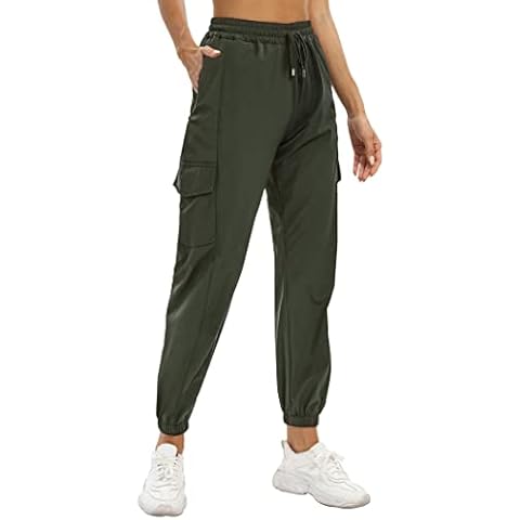 siliteelon Womens Joggers Quick Dry Lightweight Hiking Track Pants Running Journey Lounge Outdoor with Zipper Pockets, Army Green, M Cover