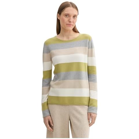TOM TAILOR Women's Green Block Stripe Sweater Cover