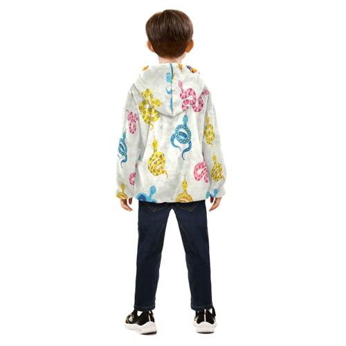 Colorful Snakes on Cream Toddler Fleece Jacket Girl Boys Hooded Fleece Jacket Coat Warm Outwear Zip-up 3-10T4