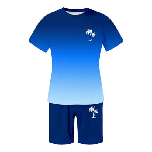 Conjunto de dos piezas para hombre con camiseta de degradado de verano y pantalones cortos casuales 2