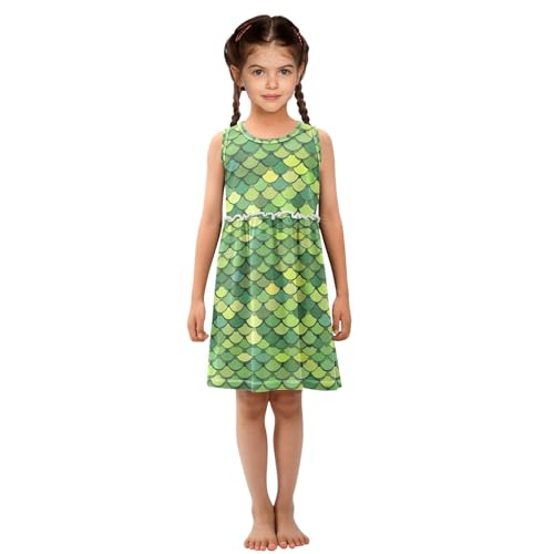 ALAZA Green Dragon Scales Girls Dress Sleeveless Dresses Toddler Casual Dress Summer Sundress 2-8 Years4