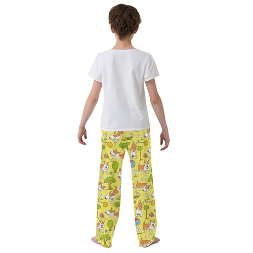Floral Trees Dogs Yellow Boys Pants for Kids Jogger Pants with Pockets S-XL3
