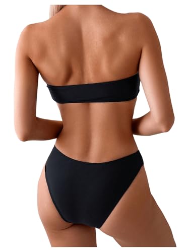 SHENHE Women's Strapless Swimsuit 2 Piece Ruched V Cut Bandeau Tube Top Bikini Set3