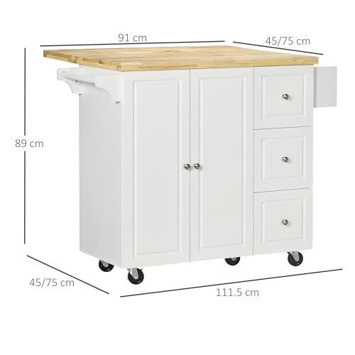 HOMCOM Drop-Leaf Kitchen Island on Wheels Utility Storage Cart with Drawers