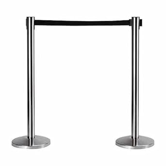 LADWA Set of 2 Q Please (Q Manager), 202 Grade Extendable 2.25 mtr Hook Type Stanchions Barrier Accessories Steel Barricade, Black Que Manager