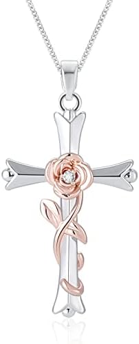 ACECHA Cross Necklace for Women-Dainty Faith Cross Pendant Necklace with Heart Flower Birthstone Jewelry for Mom Women Girls Gifts, Birthday Anniversary
