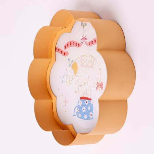 Image of The Wishing Chair Ellie Metal Wall Plate | Decorative Flower-Shaped Metal & Acrylic Wall Art with Elephant Circus Design | Yellow Wall Hanging Decor for Kids Room, Nursery, Living Room & Bedroom