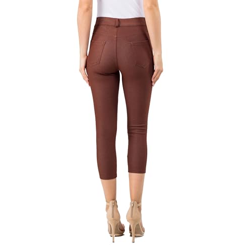 ICONOFLASH Women's Cotton 5 Pocket Bermuda Shorts No Muffin Top Pull On Knee Length Jeggings Stretchy Jean Leggings3