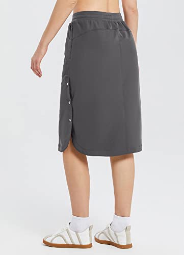 baleaf Women's Long Casual Skirt Pocket with Slit 26.5" Midi Calf Length Elastic Waist Stretch for Travel2
