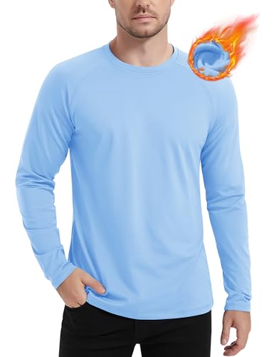 MAGCOMSEN Mens Thermal Long Sleeve Shirt Fleece Lined Active Shirts Workout Gym Athletic Shirts Base Layer Shirts Light Blue L