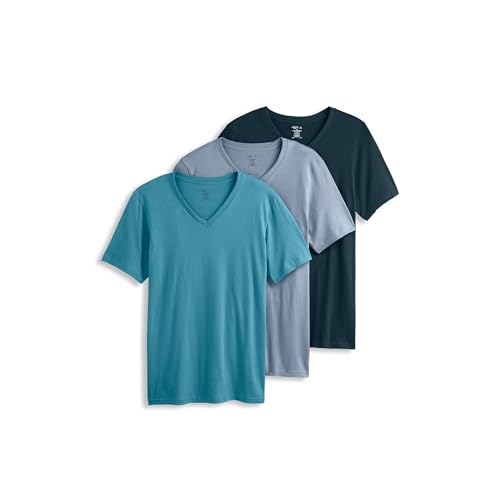 Image of Jockey Classic V-Neck Undershirt- 3 Pack - 100% Cotton T-Shirts for Men, Teal Slate /Silver Line Blue /Ocean Sky, 2XL