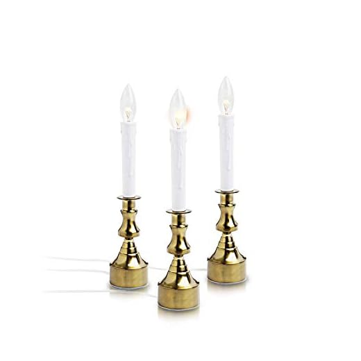 New Ideal Lights Dimmable Window Candle Electric with Multi Timer IR Controller, Metal Base Christmas Window Candles UL Listed 3 Pack with 2 Extra Replacement Bulb (Brass)