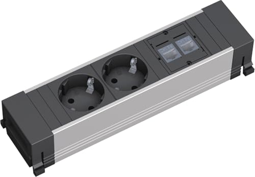 Bloc multiprise Bachmann 317.101 noir et argent avec 2 prises Schuko