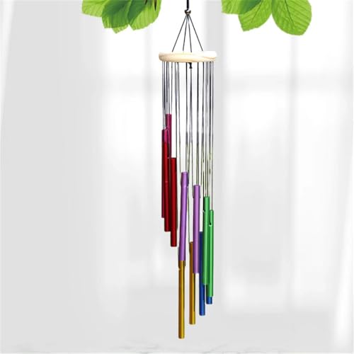 Hixingo Windspiele für Draußen Hängend, Windspiel Garten Metall Klangspiel 12 Aluminiumle Legierung Röhren, Stehend Wind Chimes für Balkon Draußen Garten Hängend (Buntes weißes Holz)