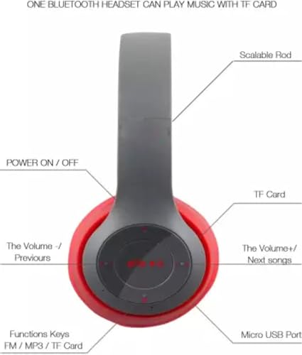 Image of Wireless Bluetooth Headphones with AUX Support | Comfortable Ear Pads | Over-Ear Foldable Headset with Mic | Compatible with Mobile, Laptop, Tablet-Red