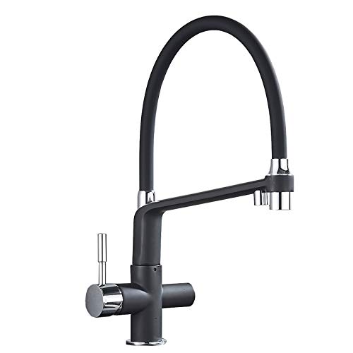 SBSSYVLMV Grifo de Cocina con Manguera, Grifo Mezclador, 360 °, purificación en Blanco y Negro, Tubo, Agua Potable abatible, Swiv