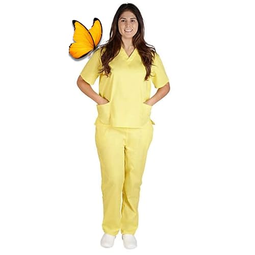 M&M SCRUBS Women Scrub Set Medical Scrub Top and Pants XXXL Yellow