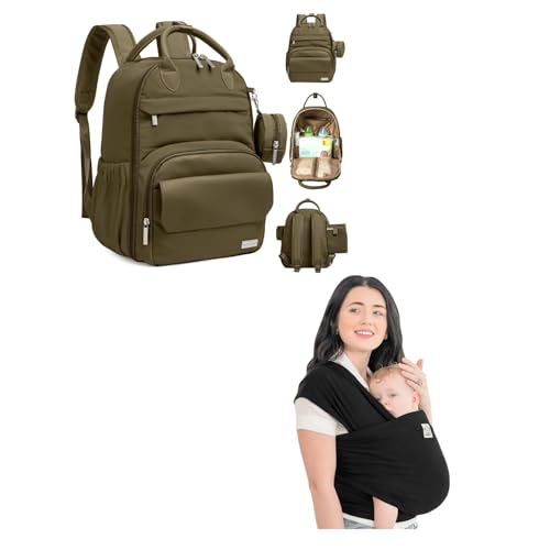 KeaBabies Diaper Bag Backpack and Baby Wrap Carrier - Multifunctional Travel Diaper Back Packs, 18L Maternity Baby Changing Bag - All in 1 Original Breathable Baby Sling, Hands Free Baby Carrier Sling