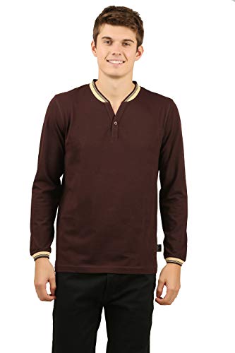 Image of Zebu Men's Full Sleeve Cotton Henley Neck Tshirt with bio wash (Pack of 1).