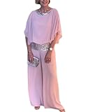 Conjunto de Dos Piezas Pantalón Trajes Madre de la Novia Vestido Invitado de Boda Gasa Fluida Elegante Mujer Trajes Formales (1-Rosa,XXL)