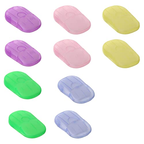 10 Boîtes de feuilles de savon en papier savon, Mini feuilles de savon, Savon en papier portable, savon en papier jetable pour les voyages, le camping, la randonnée en plein air (5 couleurs) Cover
