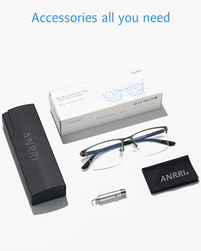 Image of ANRRI Blue Light Glasses Men Semi Rimless Glasses Fake Glasses Lightweight Metal Frame Computer Gaming UV Blocking Eyewear