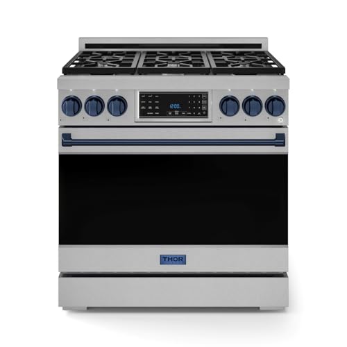 Image of Gordon Ramsay by THOR Kitchen 36 Inch Professional Liquid Propane Range with Tilt Panel Touch Control in Stainless Steel /Navy Blue