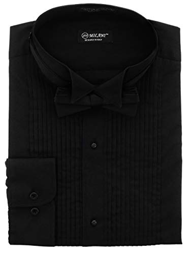 Milani Wing Tip Collar Tuxedo Shirt with Convertible Barrel Cuffs and Bow Tie (16.5