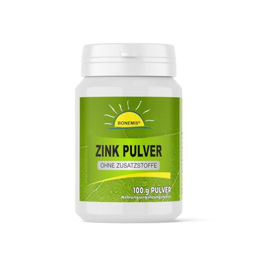 Zink Pulver (Zinkbisglycinat, auch als Zinkchelat bekannt), Premiumqualität ohne Zusatzstoffe, 100 g in Dose, vegan, Bonemis®