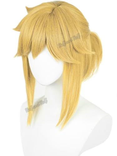 Image of Half and Half Short Blonde Anime Cosplay Wig for Men Golden Spiky Layered Game Male Wig with Bangs for Women Unisex Halloween Party Costumes