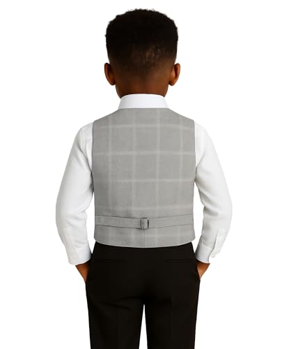 SIRRI Boys Cotton Check Double-Breasted Vest Suit 4PC Set Slim Fit Ages 2-92