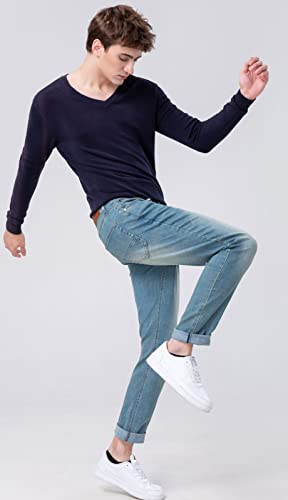 Plaid&Plain Men’s Slim Fit Jeans Tapered Jeans3