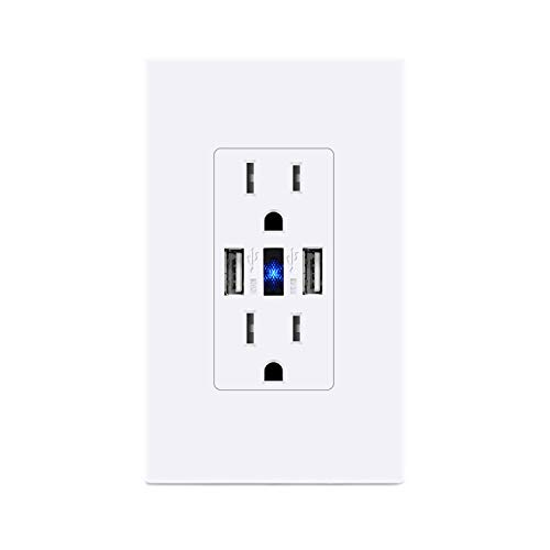 LEISHEN USB Wall Outlet,UL Listed 15Amp 125V Tamper Resistant Duplex Receptacle Dual High