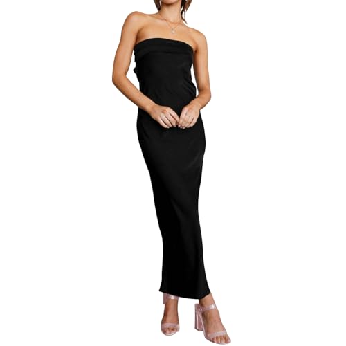 Women's Sexy Satin Tube Maxi Dress Elegant Silk Strapless Open Back Party Cocktail Wedding Guest Formal Long Dresses2