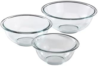 Pyrex Glass Solid Nesting, Microwave and Dishwasher Safe Mixing Bowl Set (Multicolor), 3-Piece Set