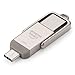 Amazon Basics USB Flash Drive, Thumb Drive Memory Stick with USB C and USB A Dual Ports, 128GB, Champagne Silver