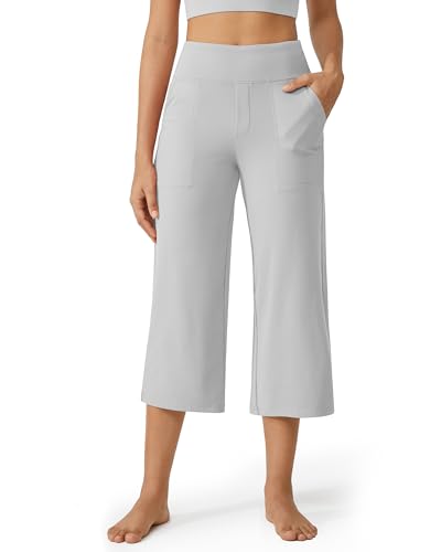 Image of G4Free Capri Pants for Women Wide Leg Yoga Dress Cropped Pants Capri Leggings with Pockets for Casual Summer