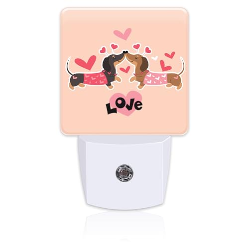 Image of Valentine's Day Dachshund Dogs Night Light for Kids, Two Love Dachshunds Night Light Plug in with Dusk to Dawn Sensor,0.5w Energy Saving Nightlight for Hallway Stairway Kitchen Bedroom