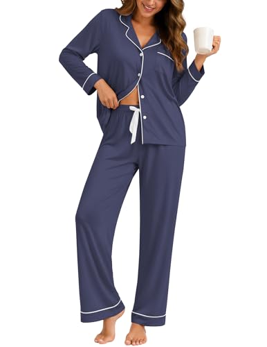 Image of ZMJ Womens Pajamas Sets 2 Piece Long Sleeve and Pant Pj Sets Button Up Sleepwear